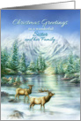 Christmas Greetings to Sister and Her Family, Mountains, Lake & Elk card
