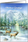 Christmas Greetings to my Brother Snowy Mountain Lake & Elk card