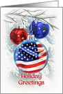 Holiday Greetings with American Flag, Patriotic Christmas Card