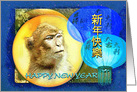 Chinese New Year of the Monkey, Blue Lanterns, Monkey in Sphere card