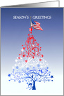 Season’s Greetings to Military, American Flag on Christmas Tree card