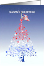 Patriotic Christmas Tree and Flag Season’s Greetings to Veteran card