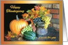 Happy Thanksgiving Autumn Leaves Pumpkin on Fireplace Hearth card