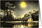 Peace on Earth, Silent Night Christmas Church with Golden Moon card