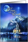 Peace on Earth, Silent Night Christmas Church with Blue Moon card