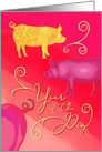Chinese New Year of the Pig, Curly Pigtails and Swirls on Pink card
