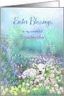 Happy Easter to Grandmother, White Lamb in Field of Tulips card