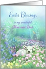 To Mom and Dad, Easter Blessings with White Lamb in Tulips card