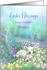 To My Brother, Easter Blessings White Lamb and Tulips card