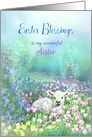 To My Sister, Easter Blessings White Lamb and Tulips card