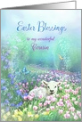 To My Cousin Easter Blessings White Lamb and Tulips for Cousin card