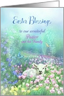 To Our Pastor and His Family Easter Blessings White Lamb in Tulips card