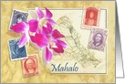 Mahalo Hawaiian Thank You with Orchids, Map of Oahu & Stamps card