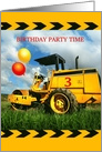 Birthday Party Invitation for 3 Year Old, Balloons & Tractor Bulldozer card