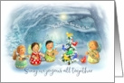 Christmas Angel Choir with Birds Singing Fa LaLa in Christmas Tree card