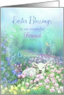 Happy Easter Blessings to our Friend with Cute Lamb in Tulips card