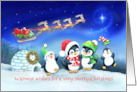 Penguin Family Christmas with Santa’s Sleigh and Igloo card