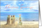 Christmas at the Beach for New Address with Sandcastle and Lights card