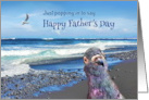 Happy Father’s Day Cute Pigeon on Beach card