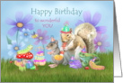 Happy Birthday with Caterpillar Squirrel Mouse Toad and Ladybugs card