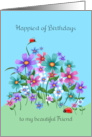 Birthday to Friend with Fanciful Flowers and Ladybugs card