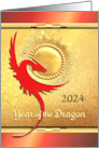 Red Dragon on Gold Sun Year of the Dragon Chinese New Year 2024 card