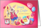Happy Easter to Grandson with Bunny Painting Eggs and Chick card