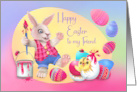 To Friend Happy Easter with Bunny and a Chick Hatching from Egg card
