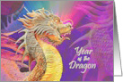 Chinese New Year of the Dragon Golden Dragon and Light Rays card