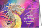 Happy Birthday Dragon on Purple with Light Rays to Nephew or Custom card