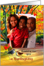 Happy Thanksgiving Photo with Two Birds and Autumn Leaves card