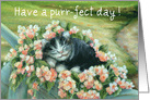 Happy Birthday, Dreamy Kitty Cat in Wheelbarrow of Flowers card