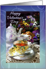 Happy Valentine’s Day to Friend, Vintage Teapot and Teacups card