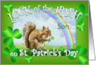 To Son on St. Patrick’s Day Lucky Squirrel and Rainbow to Son card