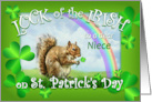 To Niece on St. Patrick’s Day Lucky Squirrel and Rainbow card