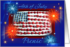 4th of July Invitation, Picnic, Cake and Fireworks card