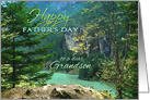 Happy Father’s Day for Grandson, Aqua Lake with Rocks and Trees card