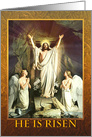Christ’s Resurrection, He is Risen, Jesus & Angels on First Easter card