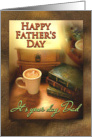 To Dad on Father’s Day, Decorative Swirl in Coffee Mug with Books card