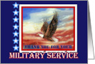 Thank You for Military Service with Flying Eagle Sunset like Flag card
