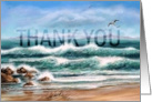 Thank You Seascape with Seagulls Thanks Written in Aqua Waves card