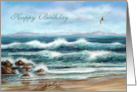 Happy Birthday Aqua Seascape with Seagulls card