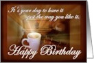 Happy Birthday for a Coffee Lover Coffee Mug with Light Rays card
