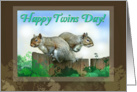 Happy Twins Day Two Squirrels on Fence Back-to-Back card