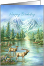 Happy Birthday Snowy Mountain Lake and Elk Birthday for Anyone card