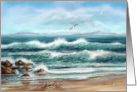 Blue and Aqua Ocean Waves and Seagulls Seascape Blank card