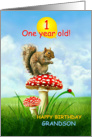 1 Year Old Grandson, Happy 1st Birthday, Squirrel on Toadstool card