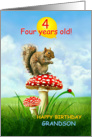 4 Year Old Grandson, Happy 4th Birthday, Squirrel on Toadstool card