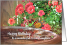 Granddaughter Happy Birthday Red Mums Monarch Butterfly Birdbath card