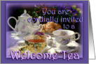 Welcome to the Neighborhood Invitation, Vintage Teapot and Teacups card